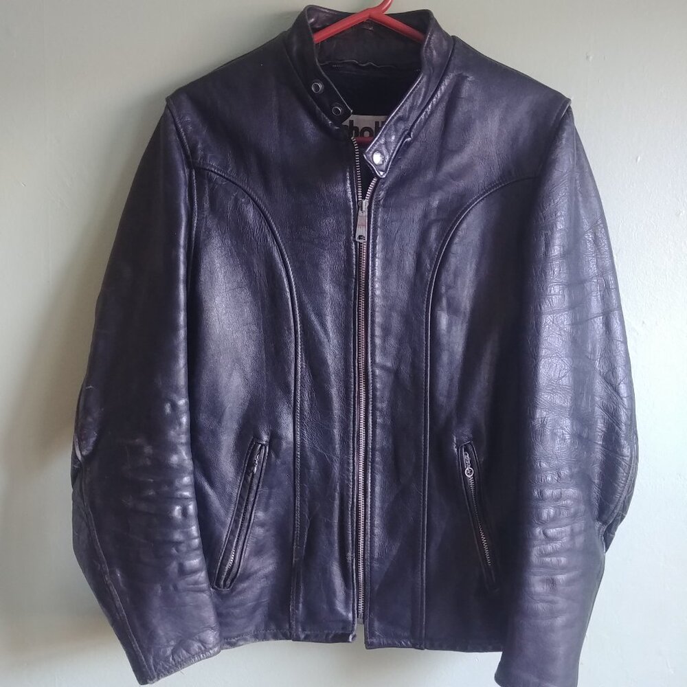 Vintage Schott Bros Cafe Racer black leather motorcycle jacket Men 40 Long
